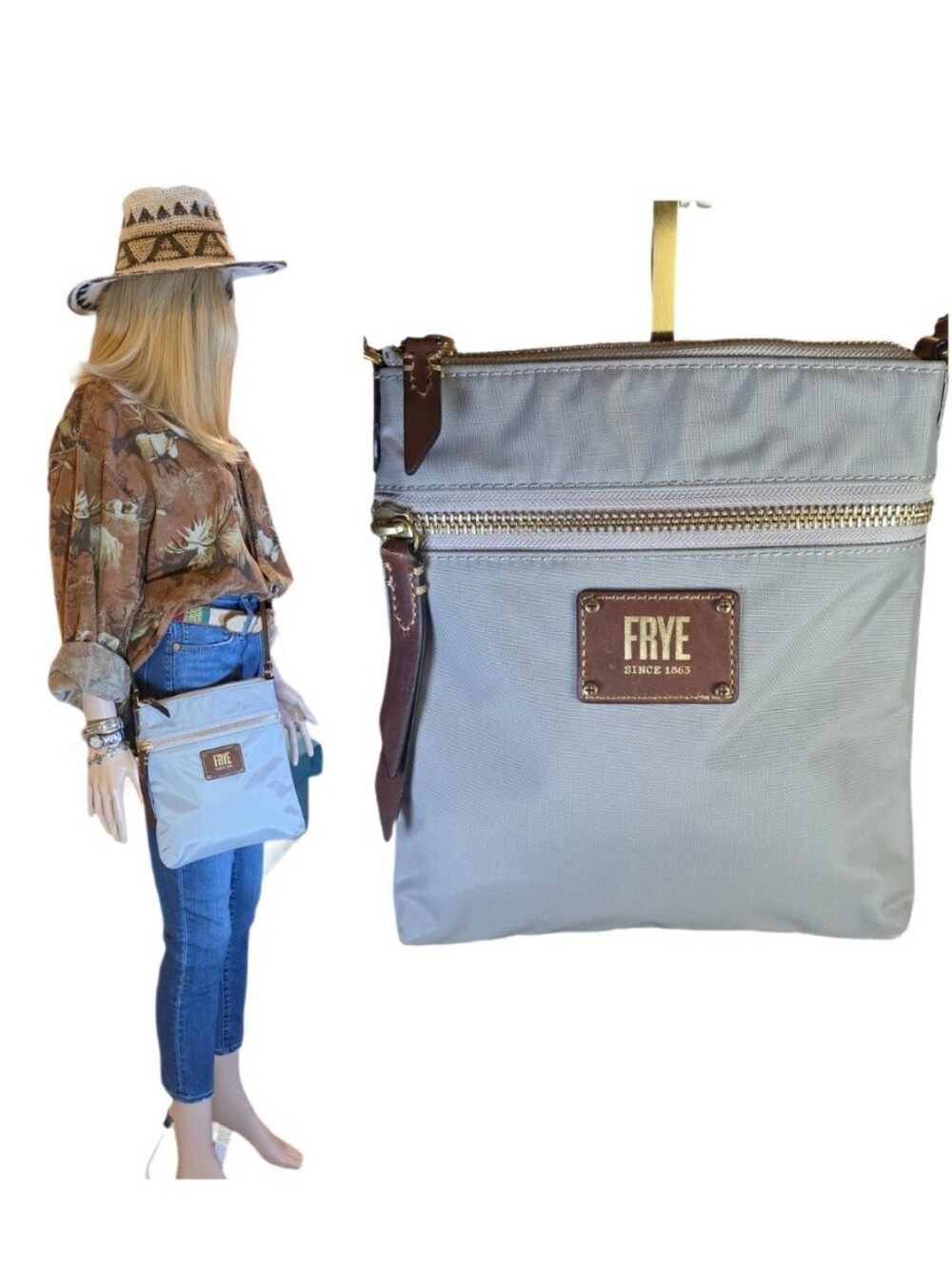 FRYE Ivy Nylon Crossbody Shoulder Bag Light Gray EUC